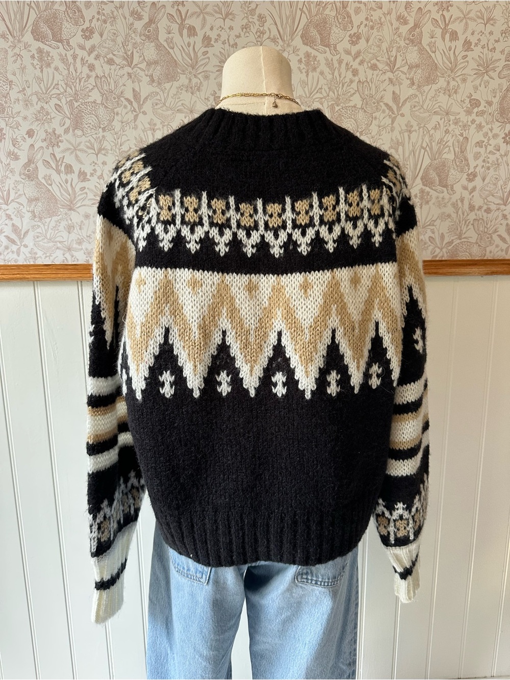 RD Style Black Cream Fair Isle Crewneck Sweater - Picture 7 of 8